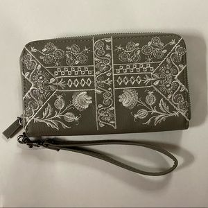 Embroidered gray wallet
